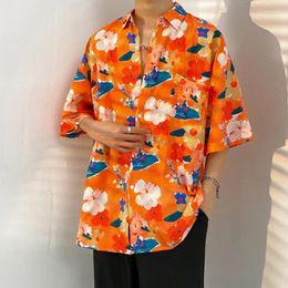 Men's Casual Shirts 2024 Summer High Quality Men Hawaiian Shirt Full Flower Printed Short Sleeve Daily Loose Tops Male Beach Floral