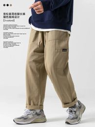 Men's Pants Japanese Style Casual Work Spring And Fall Cotton Loose Straight Splicing Streetwear Trendy Retro Cargo