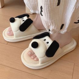 Slippers Cute Home Slipper for Womens Funny Lovely Cartoon Dog Winter Plush House Linen Shoes Slides Female Girls Family Slippers