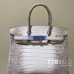 Tote Bags Himalaya Crocodile Handbag Genuine Handmade Imported Crocodile Skin Himalayan Platinum Bag 30cm Womens Same Style Handbag have logo HB2MZ1