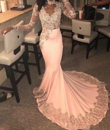 African Peach Mermaid Prom Dresses 2019 Sexy Sheer Lace Appliques Evening Gowns Sweep Train Cheap Formal Party Dress Vestidos6448851