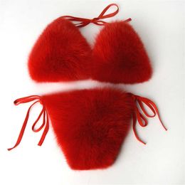 Luxury Fashion Real Fox Fur Bikini New Design Colorful Bra Swim Wear