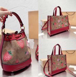 shoulder bag crossbody designer handbag women Elegant Strawberry Leather bucket large beach tote lady purse Minority simplicity