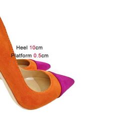 Dress Shoes Fashion Models Patchwork Single Orange Suede High Heels 12CM Thin Heel Women Pointed Toe Pumps 2023 Office Work StilettosOQS5 H240321