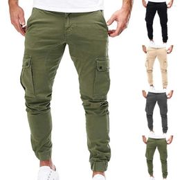 Men's Pants Solid Color Cargo With Multiple Pockets Elastic Waistband Ankle Length Comfortable Stylish Trousers For Men