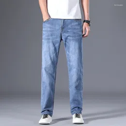 Men's Jeans 2024 Summer Thin Fashion Light Blue Loose Pants Business Straight Casual Elastic Cotton Denim Trousers Brand Clothes