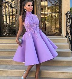 Lavender Sexy Short Prom Dresses With High Neck 2022 ALine Knee Length Arabic Middle East Party Dress Elegant Women Evening Gown V8194924