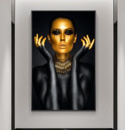 Black Gold Nude Sexy Woman Canvas Paintings On the Wall Art Posters And Prints Gold Face Girl Art Picture Home Wall Decor Cuadro1301918