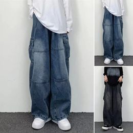 Men Baggy Jeans Zipper Fly Autumn Relaxed Fit Mid Waist Denim Trousers Vintage Cargo for Vacation 240311