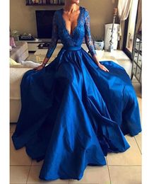 Sparkly Royal Blue Evening Dresses Sequined Long Sleeve Luxury High Side Split Prom Gown with Detachable Train Long Formal Party G9976163