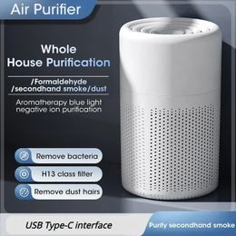 Air Purifier HEPA Philtre Deodorizer Negative Ion Remover Formaldehyde Smoke Portable Car Cleaner 360 ° Quite TypeC 240308