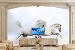 Wallpapers Wallpaper 3d Mural Two White Horses Animals Po Dining Room Living Tv Sofa Wall Bedroom Papel De Parede