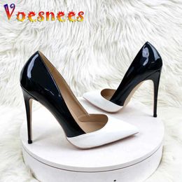 Dress Shoes Black White Mixed Colours High Heels 2023 New Sexy Women Pointed Toe Pumps 12CM Stiletto Party Spring And Autumn H240325