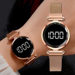 Luxury LED Women Magnetic Bracelet Watches Rose Gold Digital Dress Watch Quartz Wristwatch Ladies Clock relogio feminino173g