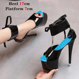 Dress Shoes Mixed Colors Sandals Ladies Summer Modern Womens Ankle Strap Heels Pole Dancing Platform Nightclub 17CM Super HighRUSH H240321