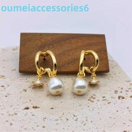 Branddesigner Western Empress Dowagerearring Stud Xis Saturn Double Ring Shaped Pearl for Womens Fashion Sweet Small and Grade Earrings