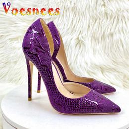 Dress Shoes 2023 New Purple Snake Patterned High Heels 12CM Fashion Pointed Toe Party Pumps Womens Thin Heeled Shallow Mouth Single H240325