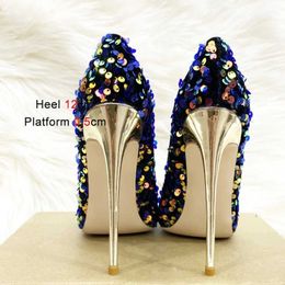 Dress Shoes Discoloration Sequin Party High Heels Pumps 2024 New Women Pointed Toe Shiny Wedding Thin 12CM Spring Single84CR H240321