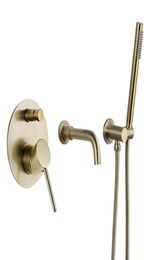 Brushed Gold Bathtub Faucet Mixer And Cold Water Shower Set Wall Mounted Bathroom Shower Faucet Bath Spout Shower Tap2403041