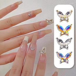 Nail Art Decorations 10PCS Zircon Butterfly Charms Luxury Alloy Nails Decoration Accessories Crystal Gem Rhinestone Bow Manicure Supplies