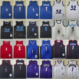 Mens Basketball Vintage Tracy McGrady Jerseys Throwback Penny Hardaway Shirt Team Red Blue Stripe White Black Color Retro Embroidery For Sport Fans Breathable