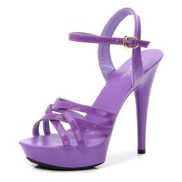 Dress Shoes Hot! Women Summer Sandals Patent Leather Platform High-heeled 15cm Fashion Shows Thin Heels Plus-size pumps 34-447ED3 H240321