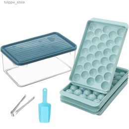 Ice Cream Tools Round Ice Cube Tray with Lid Bin Ice Ball Maker Mold for Freezer with Container Mini Circle Ice Cube Tray Making 66PCS Sphere L240319