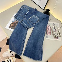 Women's Jeans Women Stretchy Bell Bottom Flared High Waist Skinny Casual Denim Pants Chic Stylish Ripped Tassel Trousers Teen Girl