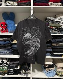 American Fashion Trend Gothic Print Cotton Tshirt Men Y2K Street Hip Hop Retro Loose Short Sleeved Unisex Casual Joker Tops 240318