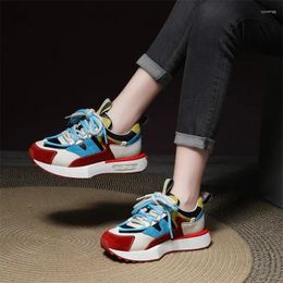 Casual Shoes Krasovki 3cm Flat Booties Autumn Women Comfy Chunky Sneaker Suede Cow Genuine Leather Mixed Colour Summer Ankle Boot Spring