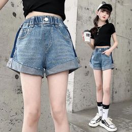 Shorts Summer Baby Girls Button Denim With Pocket Kids Elastic Waits Jean For Age 5 6 7 8 9 10 11 12 13 14Years Old