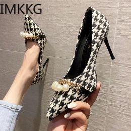Pumps 2022 Spring Sexy Women Shoes High Heel New Brand Stiletto Metal Chain Beading Wedding Pumps Luxury High Heels Party Casual Shoes