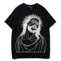 Men's T-Shirts New 2020 Men luxury Jesus Thorns Lines T Shirts T-Shirt Hip Hop Skateboard Parkour Street Cotton T-Shirts Tee Top Drake N173 J240319