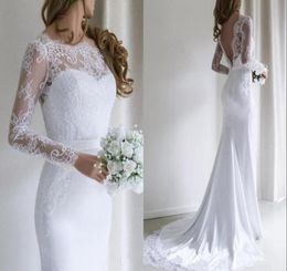 Elegant Long Sleeves Wedding Reception Dresses Cheap V backless Lace Illusion Designer Vestidos De Novia Wedding dress Bridal Gown4998317