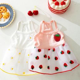 Dog Apparel Summer Dress Small Clothes Luxury Clothing Chihuahua Bichon Costume Strawberry Print Puppy Skirt Mesh Vest