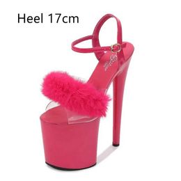 Dress Shoes Walking Show Artifact Model High Heels 17cm 20CM Fur Woman Sandals PU Summer Sexy Platform Nightclub Party Wedding H240321X4OV9G3Z