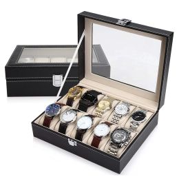 Cases 3/6/10/12 Grids Watch Box Leather Watch Case Holder Organiser Storage Box for Bracelet Watches Jewellery Boxes Display Best Gift