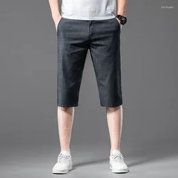 Men's Jeans Summer Thin Straight Leg Business Fashion Stretch Soft Cotton Loose Men Light Grey Dark Blue