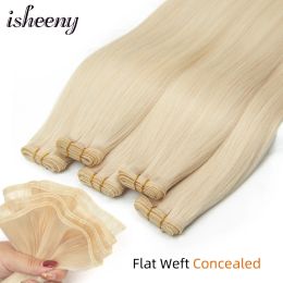 Weft Isheeny Flat Weft Concealed Hair Extensions 20 inches Blonde Human Hair Weave 50g Straight Bundles No Short Hair On Weft