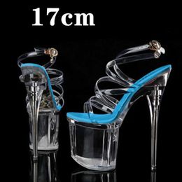 Dress Shoes Stripper Heels Women Sandal Female Model T Station Catwalk Sexy Crystal Transparent High Waterproof Head Sandals413R H240321