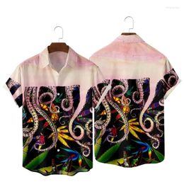 Men's Casual Shirts Octopus Tentacle Graphic For Men Clothes Horror Animal Blouses Hawaiian Vacation Short Sleeve Beach