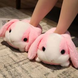 Flops Cartoon New Designer Home Slippers Furry Hamster Cotton Slippers Fluffy Fur Big Ears Rabbit Indoor Warm Sandals Plush Slides