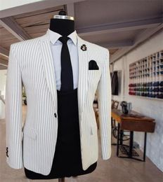 Men039s Suits Blazers White Pinstripe Men Groom Tuxedos Lapel One Button Custom Made Fit Slim Formal Party Prom Suit Outwear 8526428