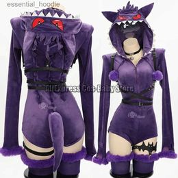 cosplay Anime Costumes Kaii jumpsuit uniform gentleman role-playing sexy rabbit girl purple hooded tight fitting suit tail set Halloween womenC24321