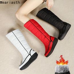 Boots Meariasth Women Knee Boots Warm Snow Down Wedges Slip On Platform Light Booties Plus Size 41 42 43 44 Leisure Outdoor Shoes