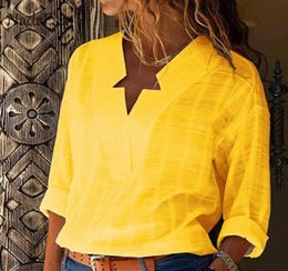 Nadafair Cotton Yellow Loose Blouse Women Long Sleeve Autumn Shirts Ladies Streatwear Spring Baggy Blouse And Tops For Female1500218