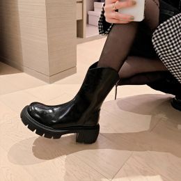 Boots Luxury Women's Boots Autumn and Winter 2021 New Pvc Bettye Waterproof Rain Boots Square Toe Thick Heel Trend Snow Boots Women
