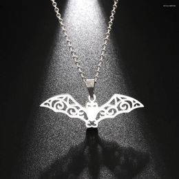 Pendant Necklaces Teamer Halloween Hollow Bat Necklace For Women Stainless Steel Gold Colour Chain Punk Choker Jewellery Gifts 2024