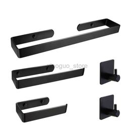 Towel Rings No Drilling Black Bathroom Accessories Sets Toilet Tissue Roll Paper Holder Towel Rack Bar Rail Ring Robe Clothes Hook Hardware 240321