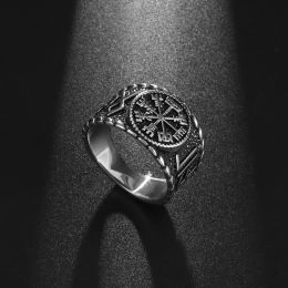 Classic Vintage Slavic 14K Black Gold Ring Compass Rune Ring Mens Motorcycle Rock Party Finger Jewellery Accessory